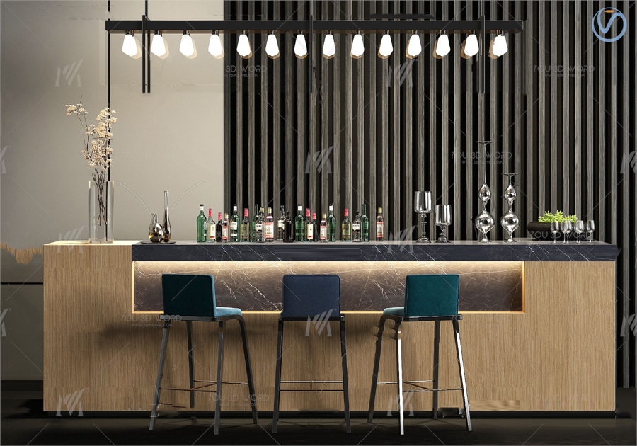 Modern bar chair pendant lamp wine accessories combination 3d model